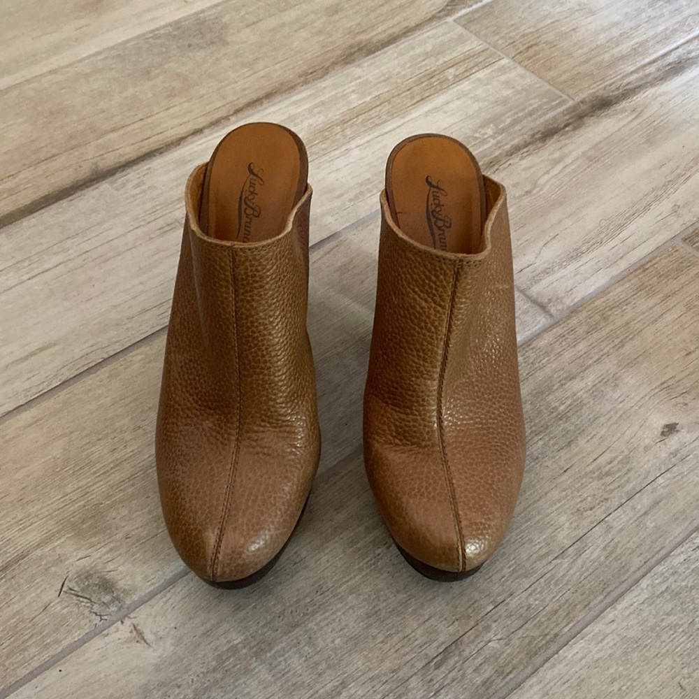 Faux Brown Leather Slip-On Mule Boots